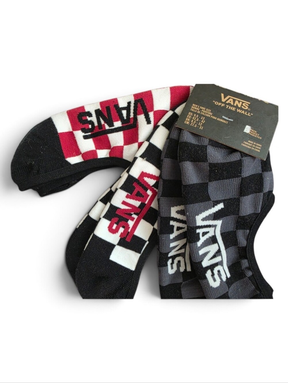 Vans Men's Checkered Socks - Black, Red, White 3 pack no show new